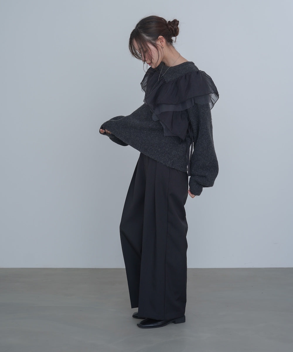 アシンメトリーフリルニットトップス