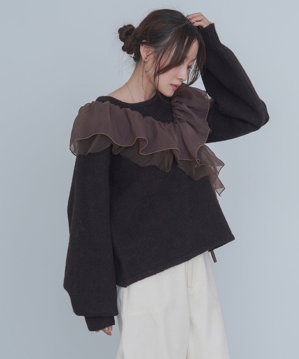 アシンメトリーフリルニットトップス