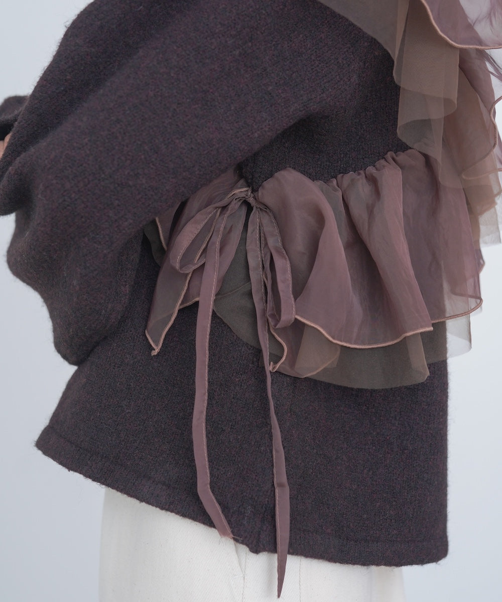 アシンメトリーフリルニットトップス