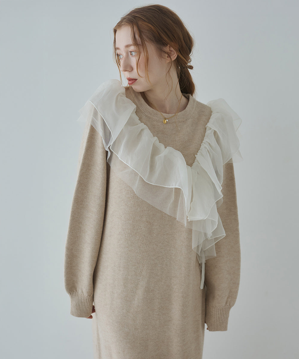 S・M・Lサイズ】アシンメトリーフリルニットワンピース – Bab