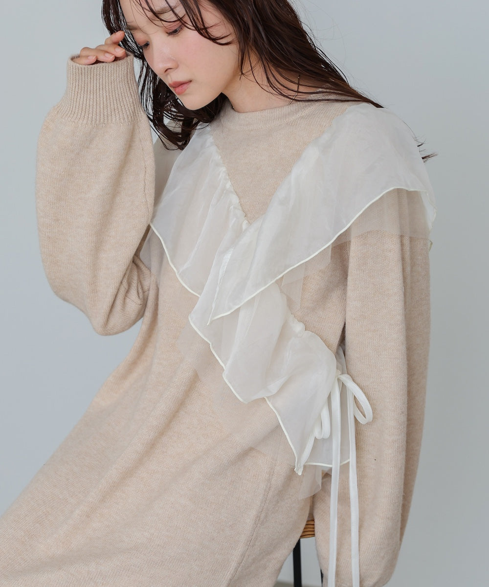 【S・M・Lサイズ】アシンメトリーフリルニットワンピース