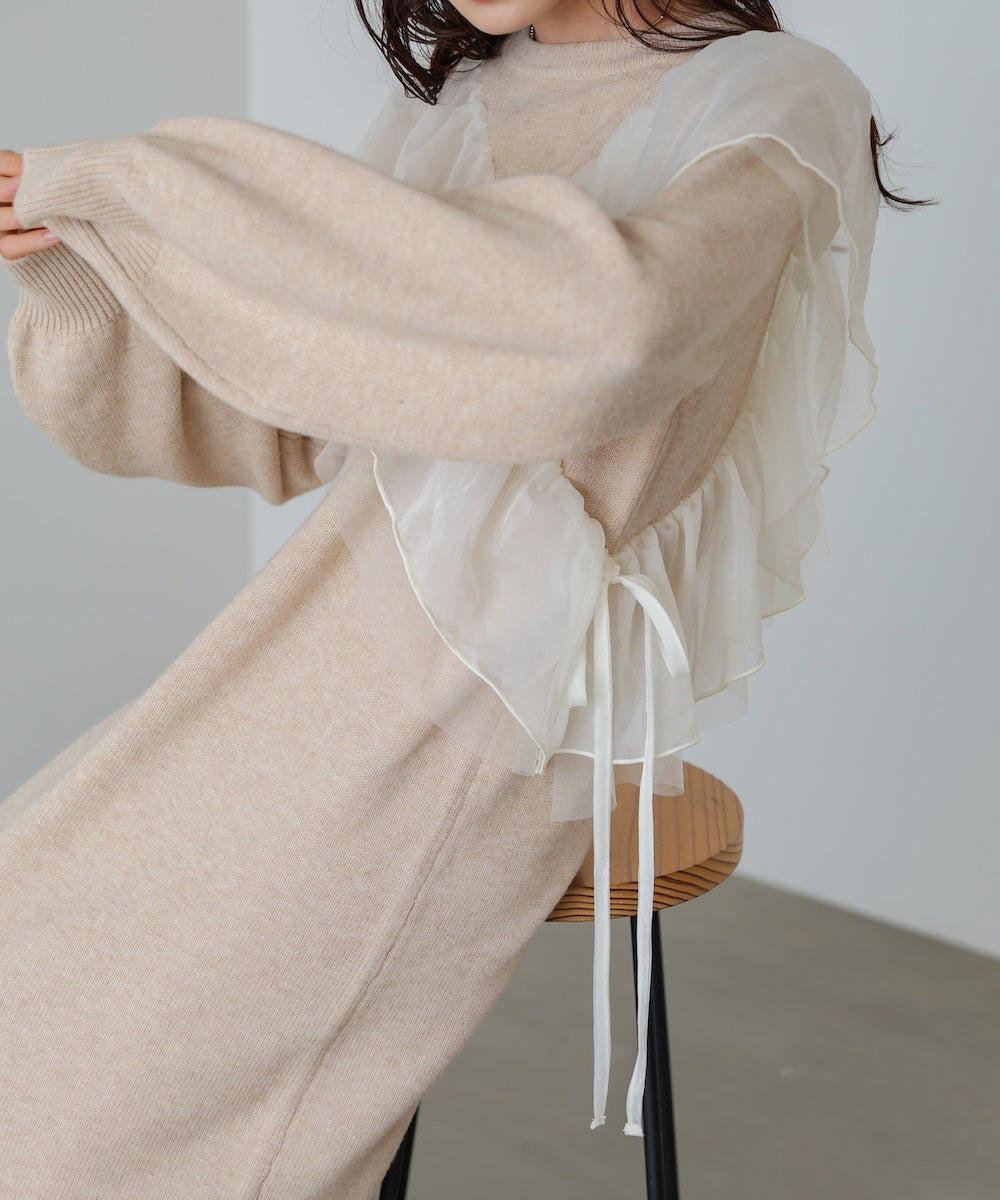 【S・M・Lサイズ】アシンメトリーフリルニットワンピース