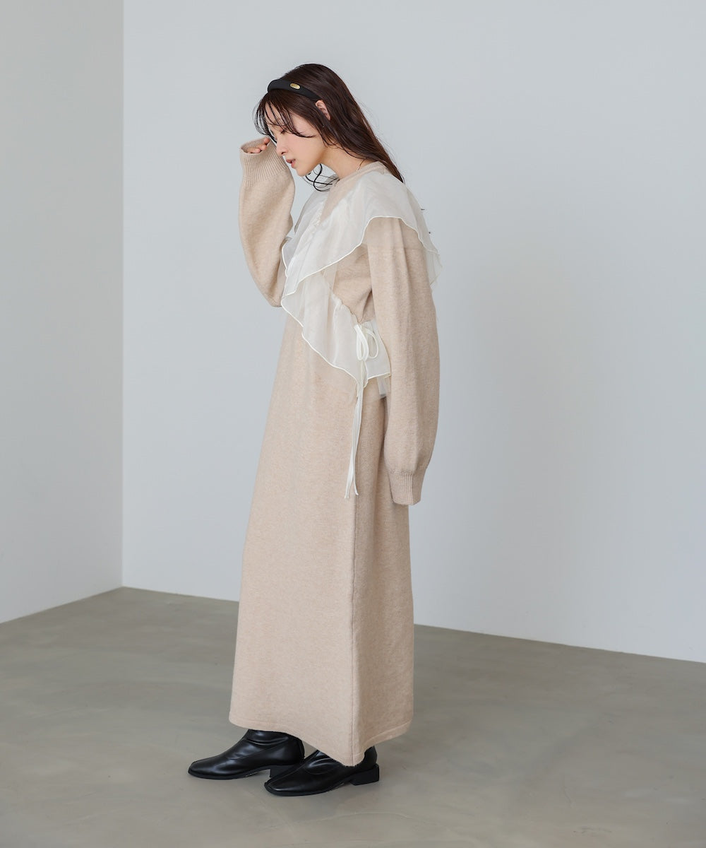 【S・M・Lサイズ】アシンメトリーフリルニットワンピース