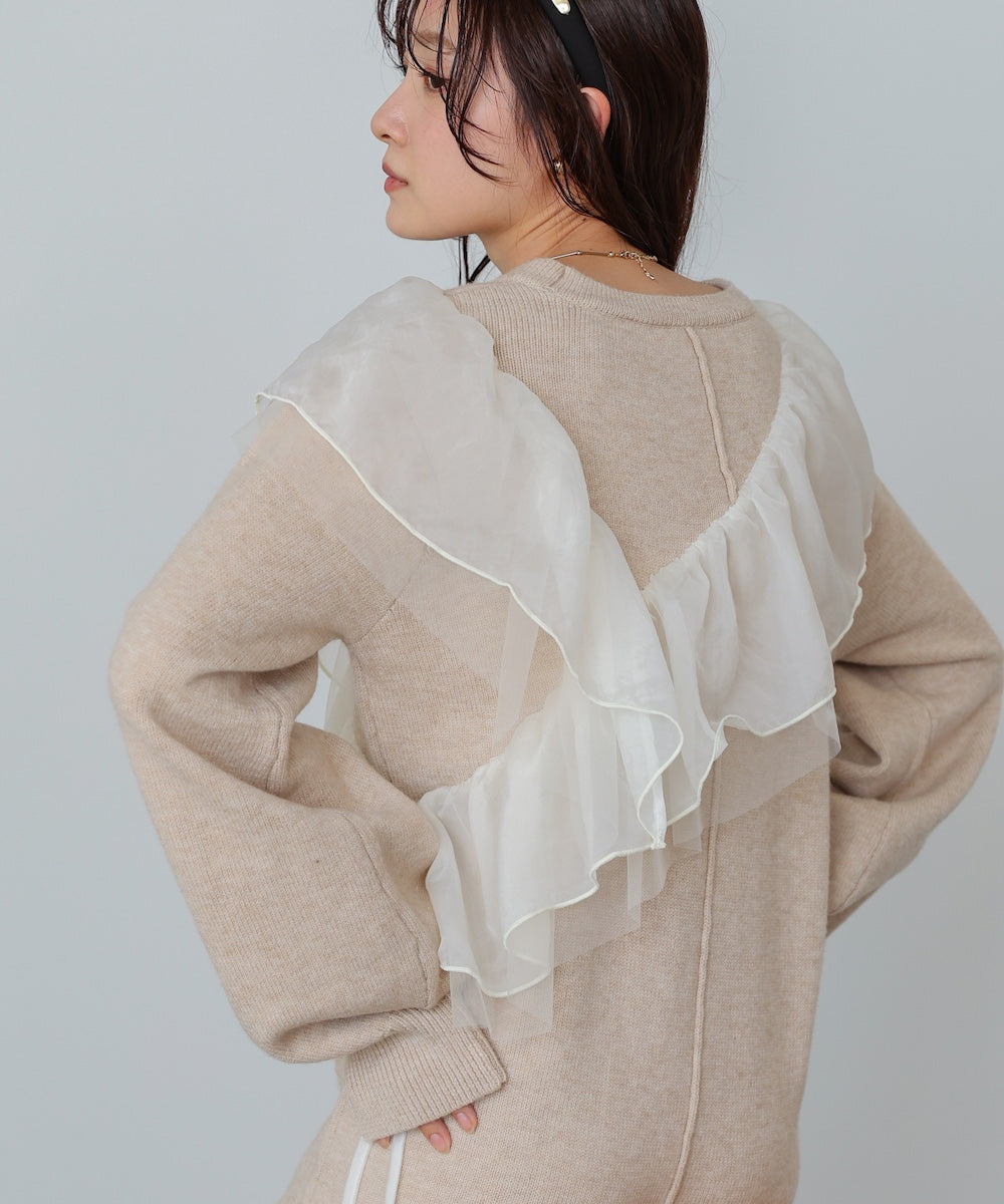 【S・M・Lサイズ】アシンメトリーフリルニットワンピース