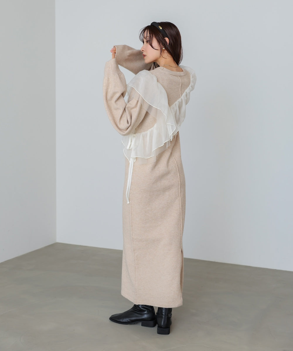 【S・M・Lサイズ】アシンメトリーフリルニットワンピース