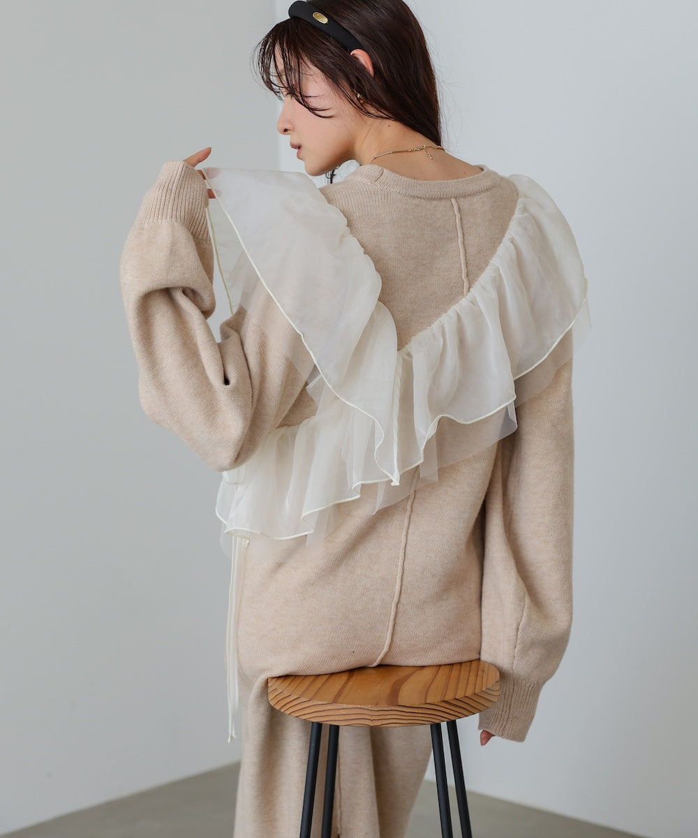 【S・M・Lサイズ】アシンメトリーフリルニットワンピース