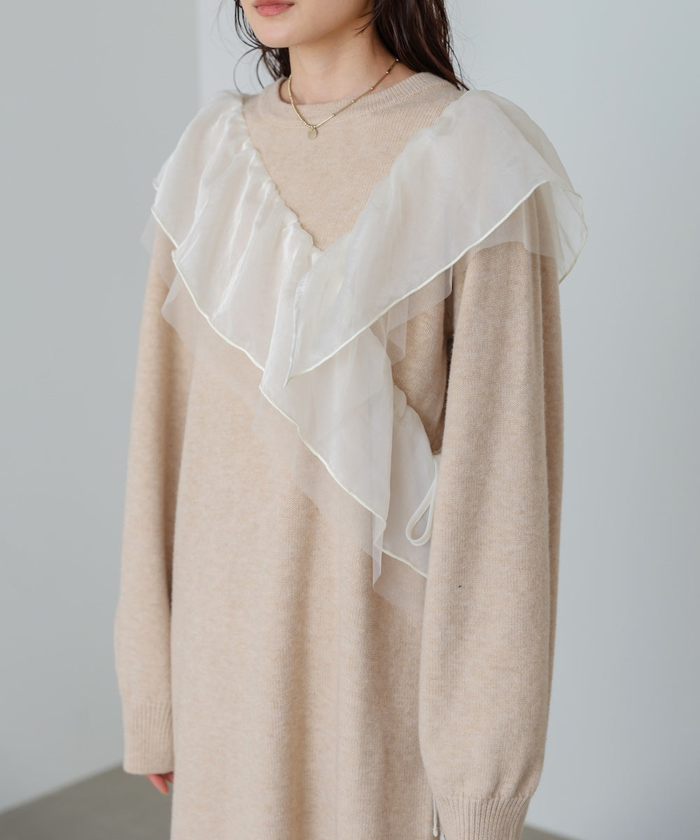 【S・M・Lサイズ】アシンメトリーフリルニットワンピース