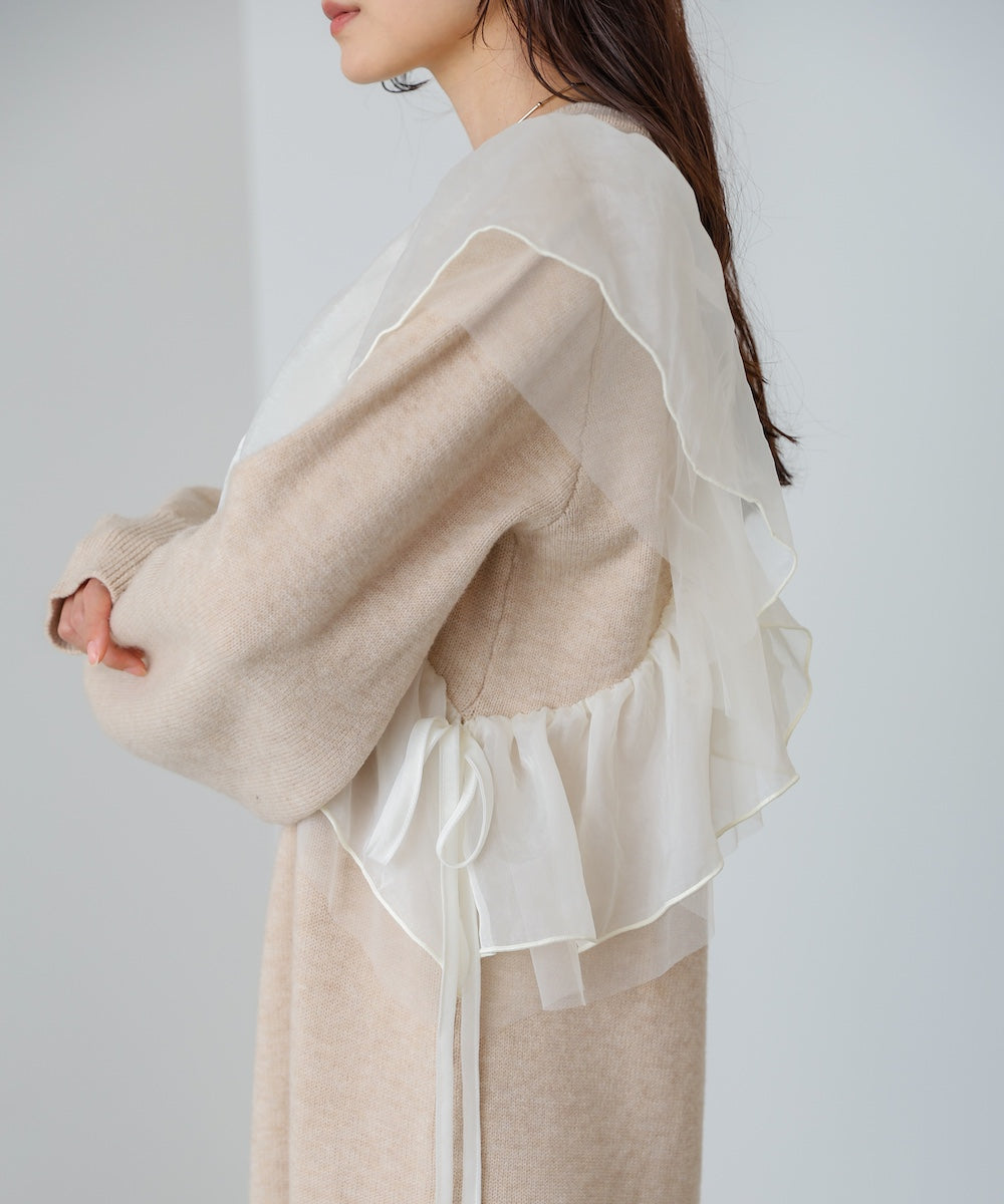 【S・M・Lサイズ】アシンメトリーフリルニットワンピース