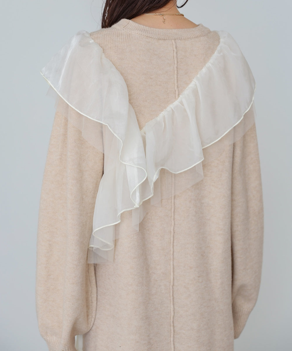 【S・M・Lサイズ】アシンメトリーフリルニットワンピース