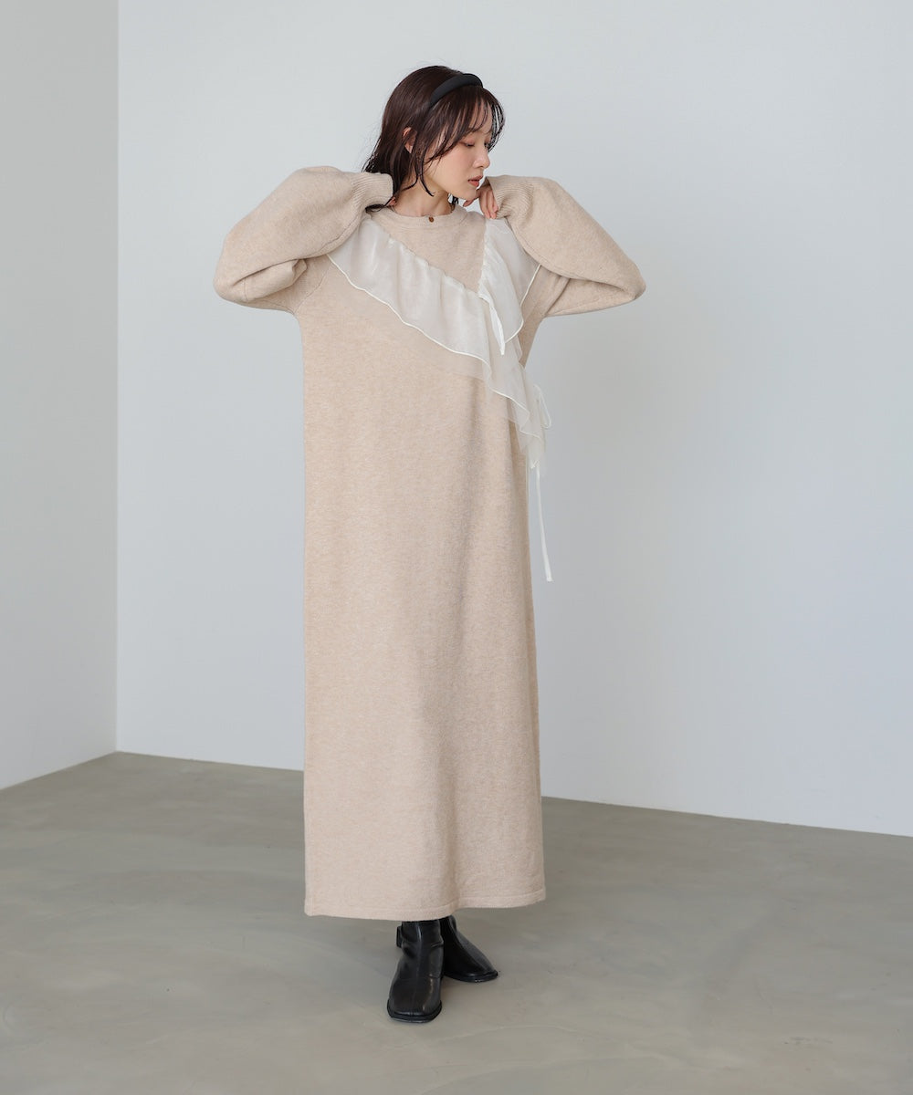 【S・M・Lサイズ】アシンメトリーフリルニットワンピース