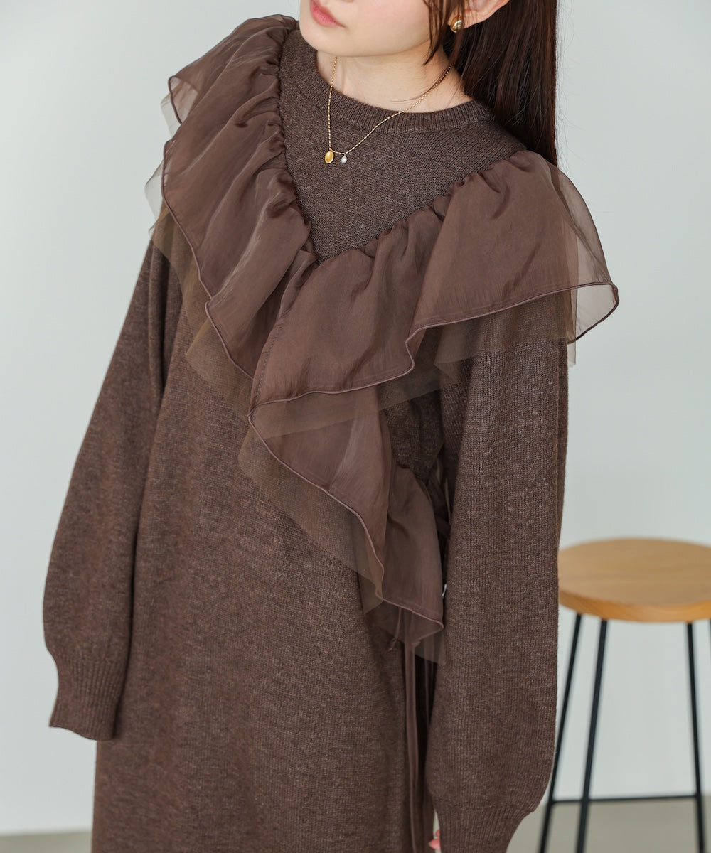 【S・M・Lサイズ】アシンメトリーフリルニットワンピース