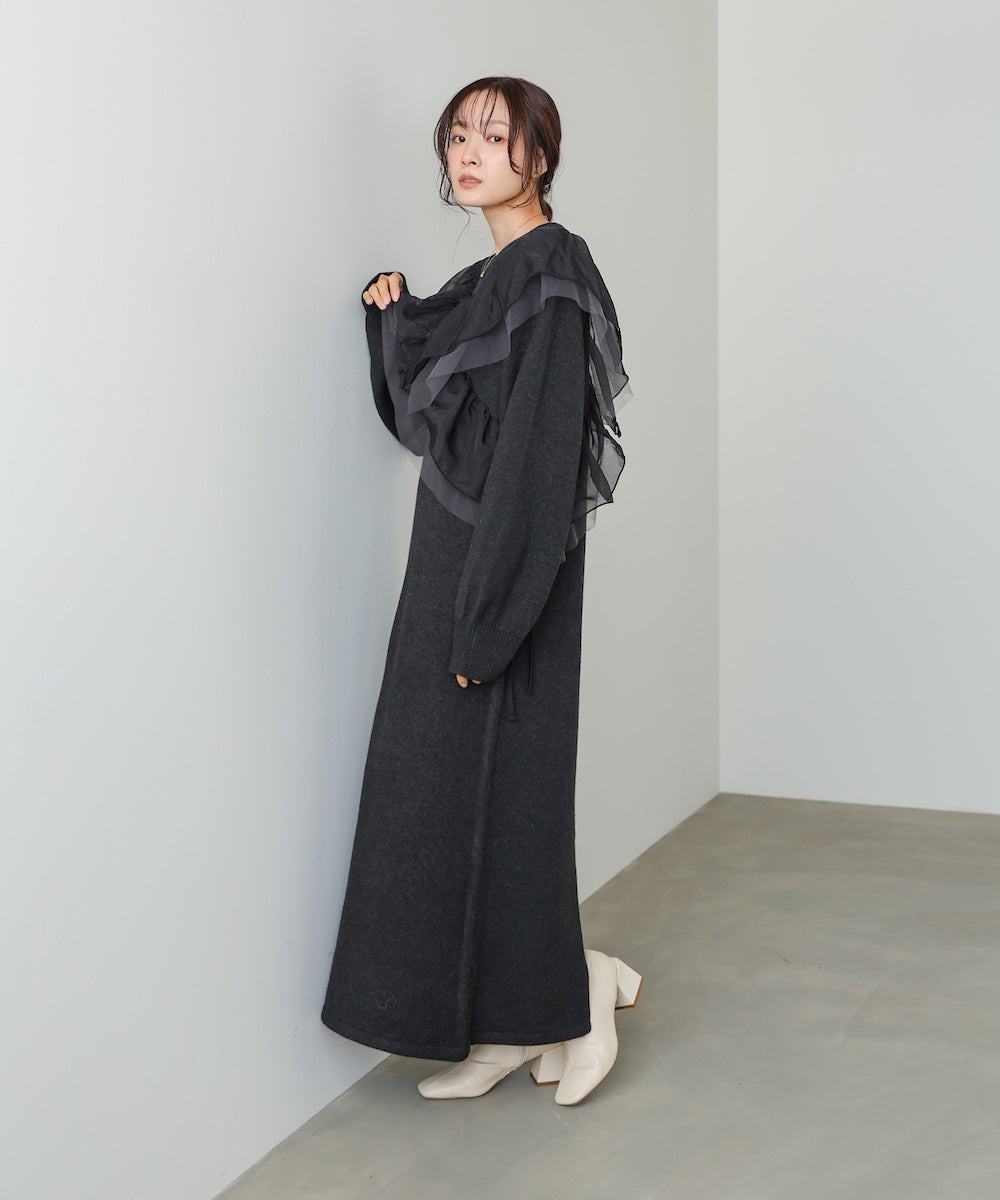 【S・M・Lサイズ】アシンメトリーフリルニットワンピース