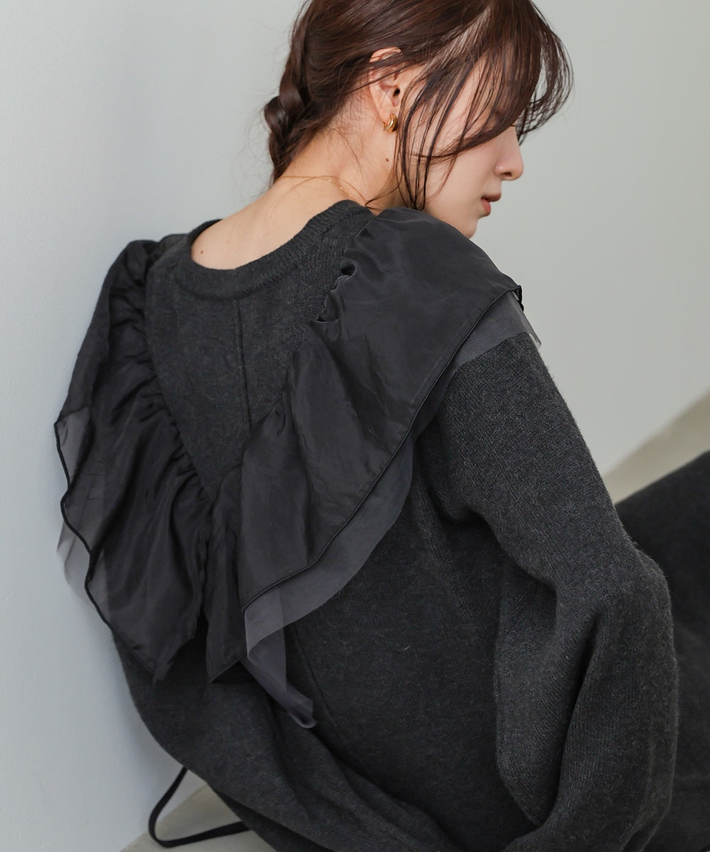 【S・M・Lサイズ】アシンメトリーフリルニットワンピース