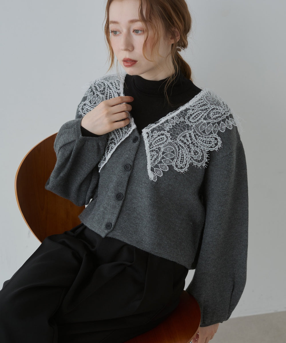 レース衿付きショートニットカーディガン
