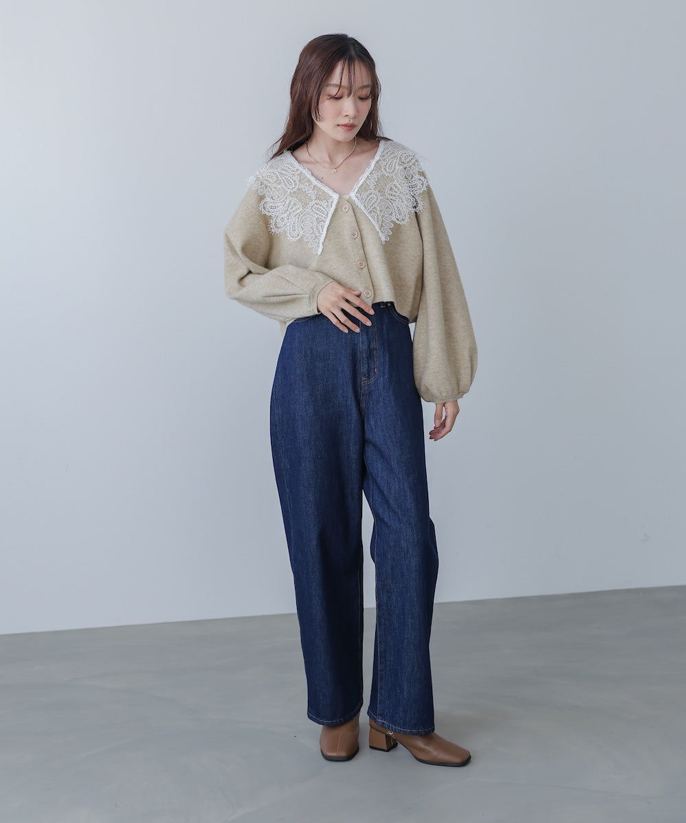レース衿付きショートニットカーディガン