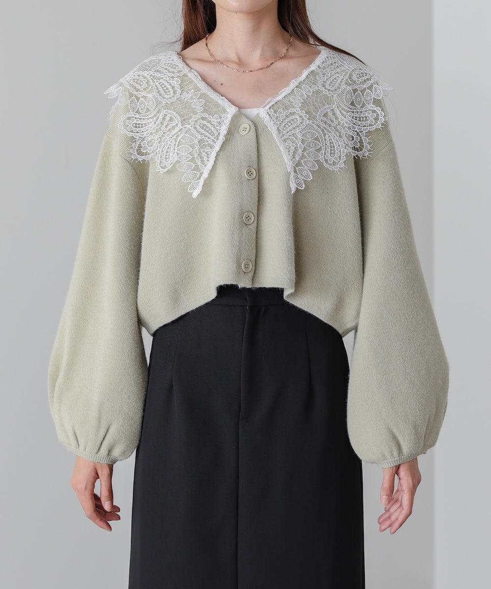 レース衿付きショートニットカーディガン
