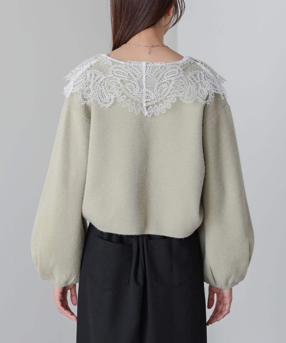 レース衿付きショートニットカーディガン