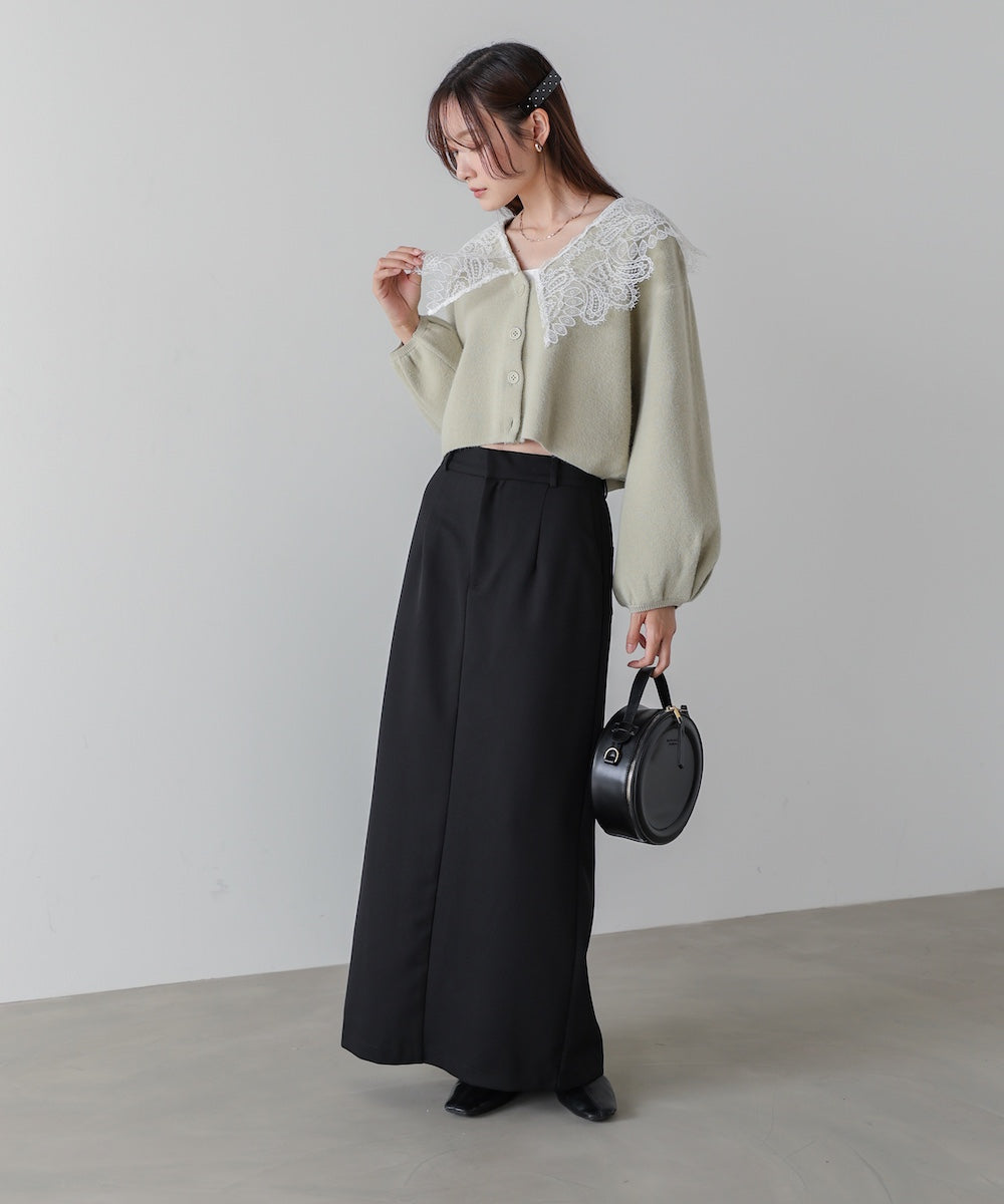 レース衿付きショートニットカーディガン