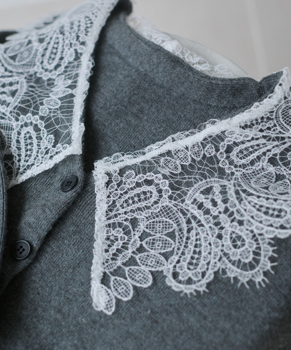 レース衿付きショートニットカーディガン