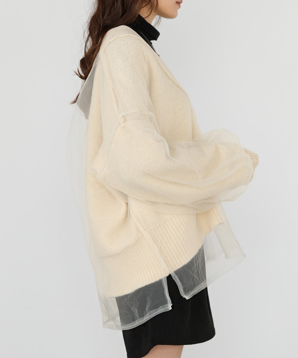 リバーシブルチュールレイヤードニット