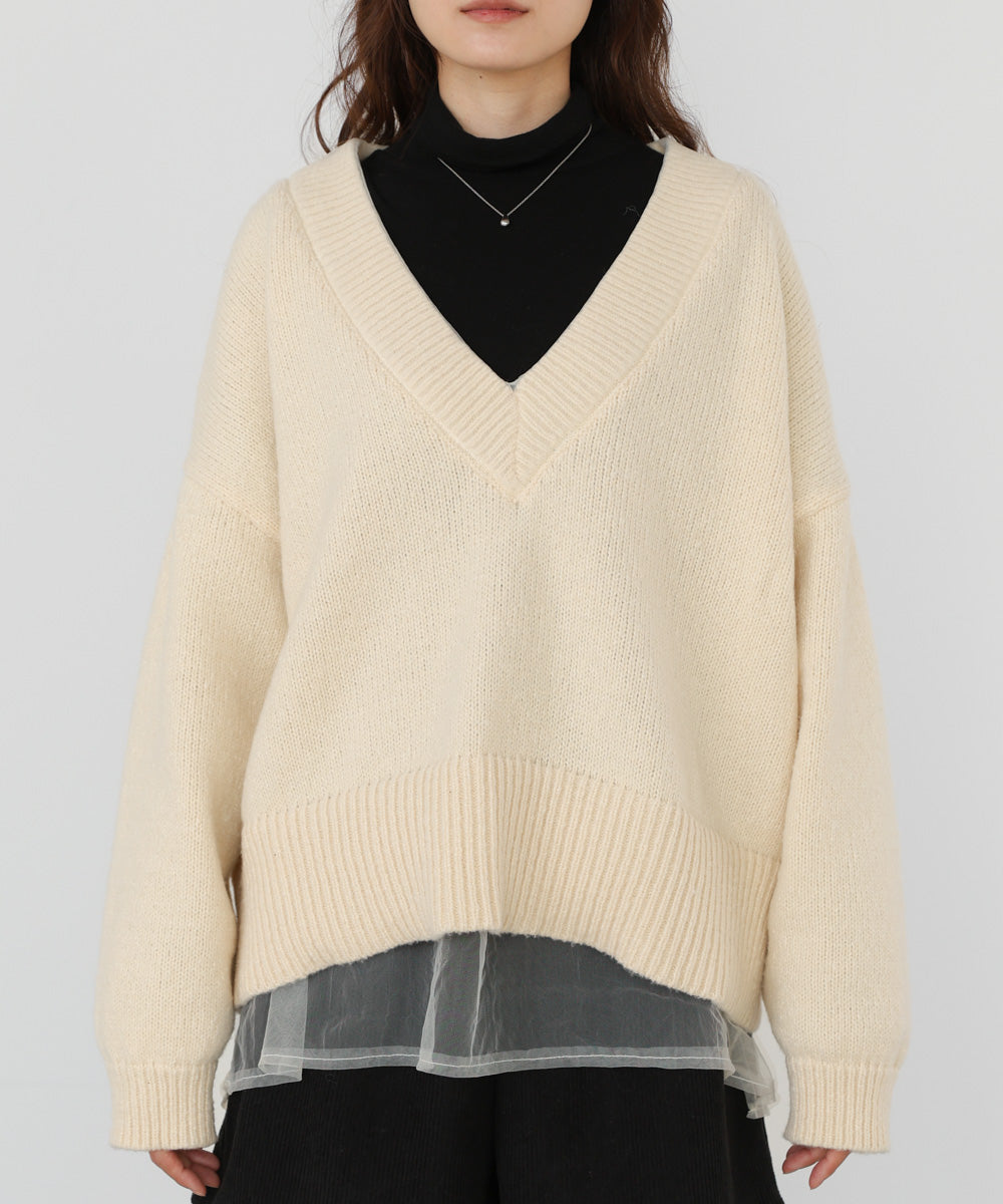 リバーシブルチュールレイヤードニット