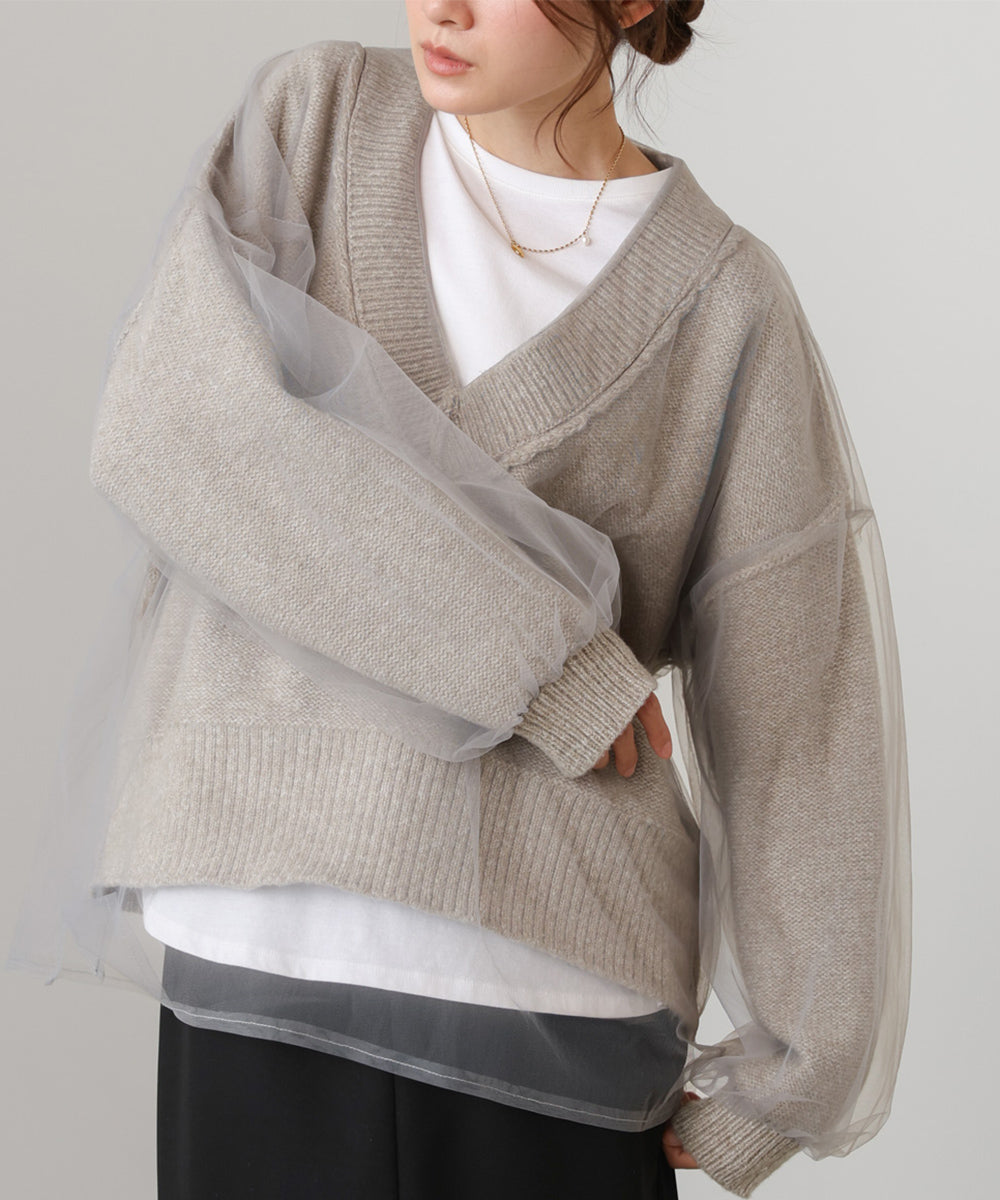 リバーシブルチュールレイヤードニット