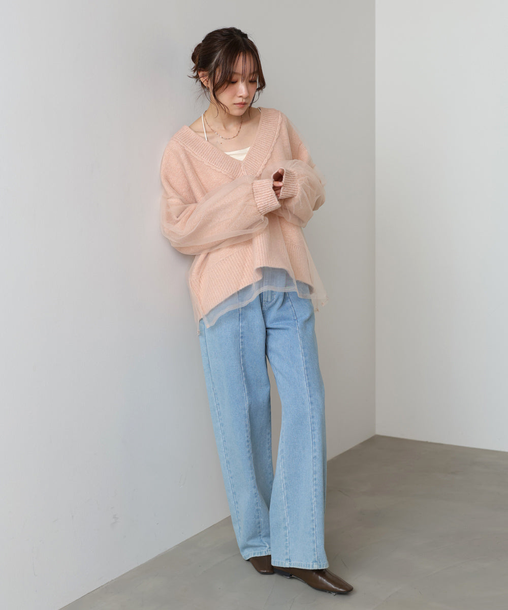 リバーシブルチュールレイヤードニット