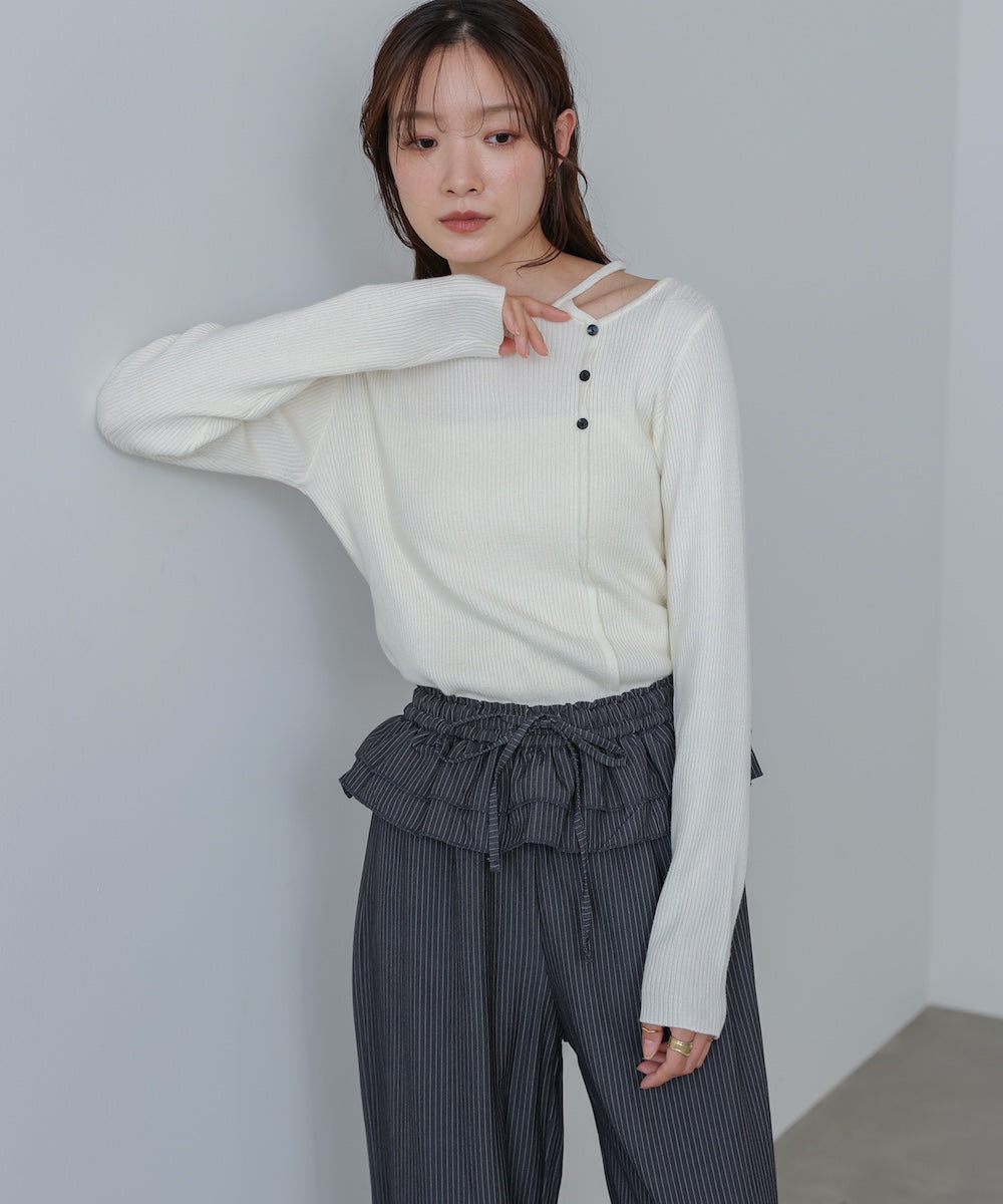 ショルダースリットニットトップス