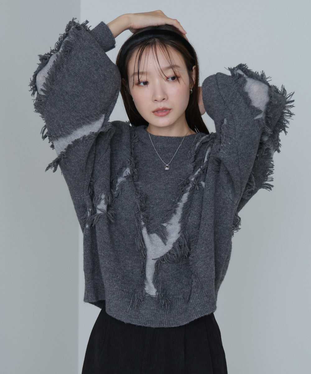シャギージャガードニットトップス
