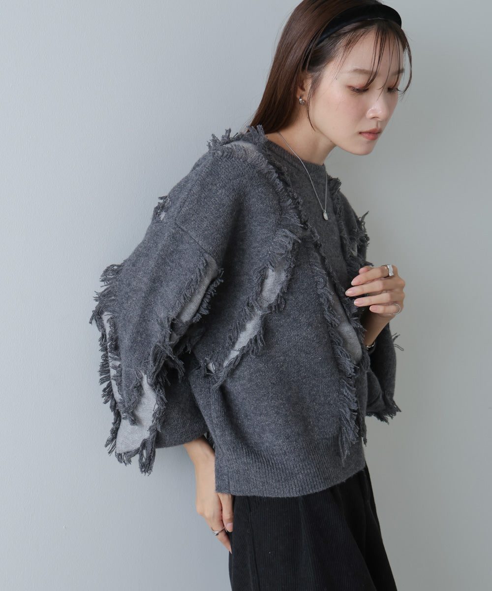 シャギージャガードニットトップス