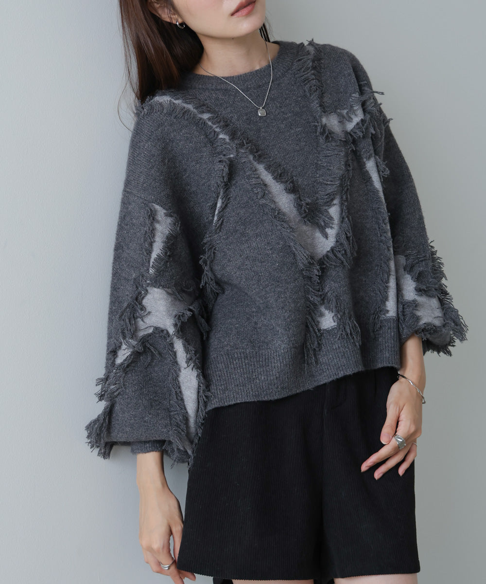 シャギージャガードニットトップス