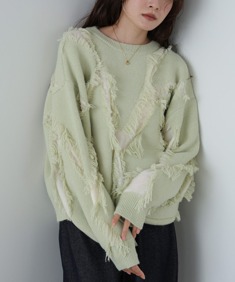 シャギージャガードニットトップス