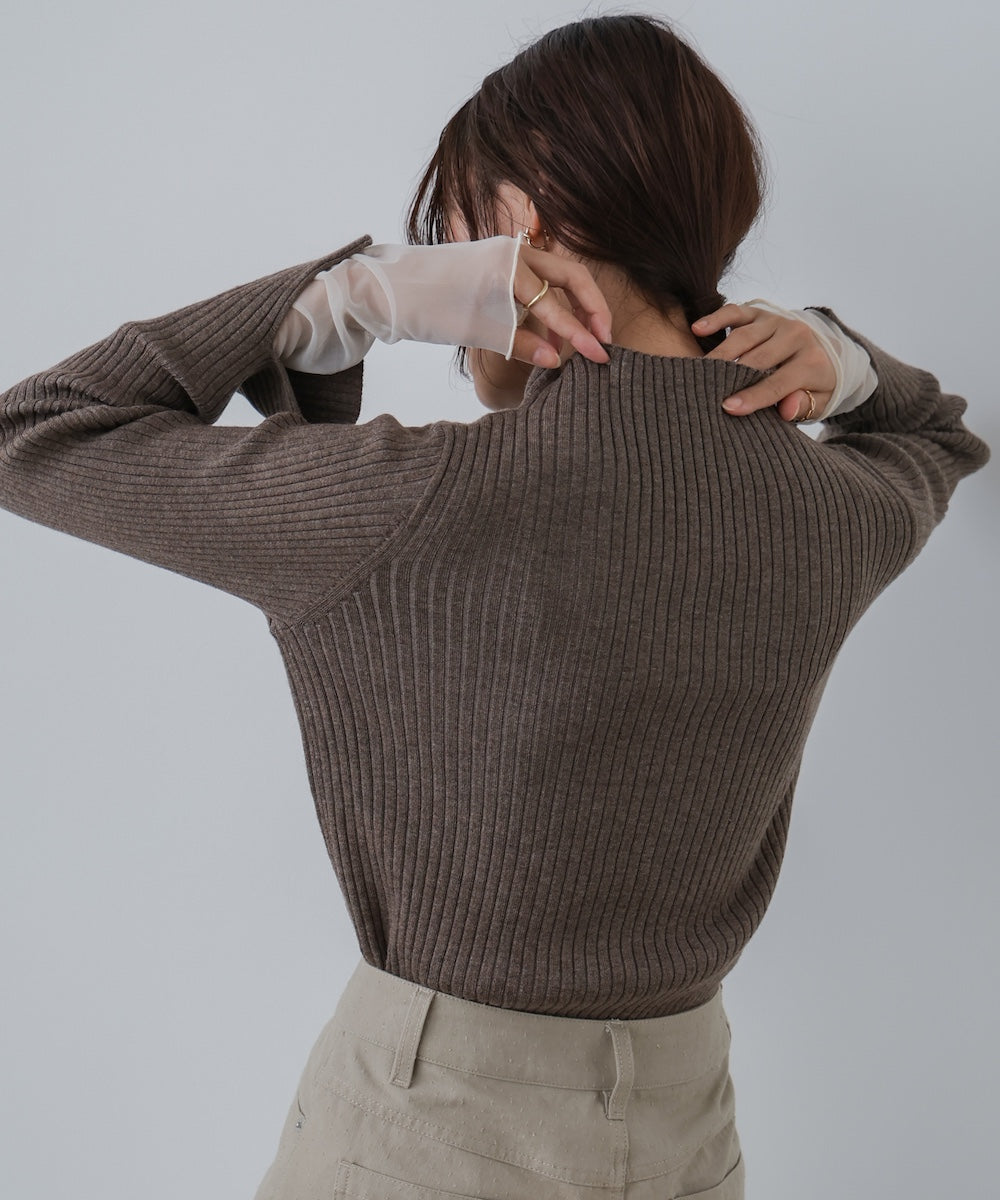 【選べるネック】チュールレイヤードリブニット
