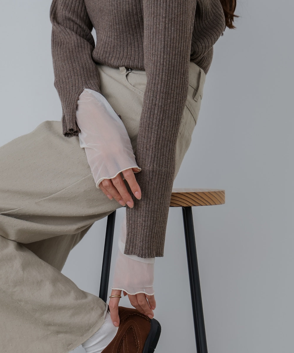 【選べるネック】チュールレイヤードリブニット