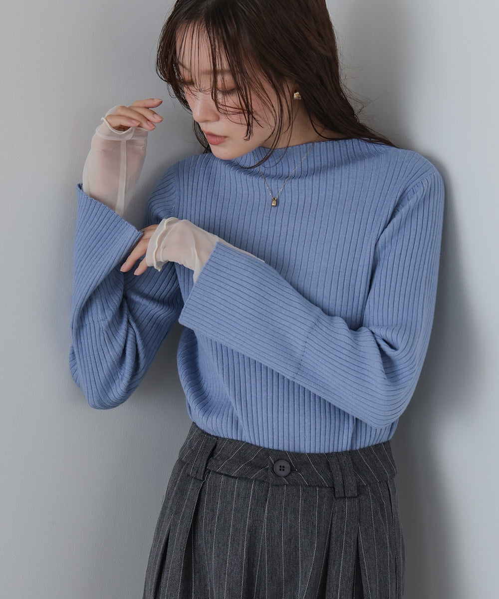【選べるネック】チュールレイヤードリブニット
