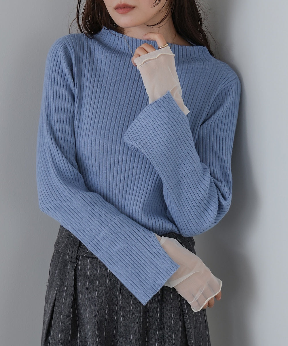 【選べるネック】チュールレイヤードリブニット