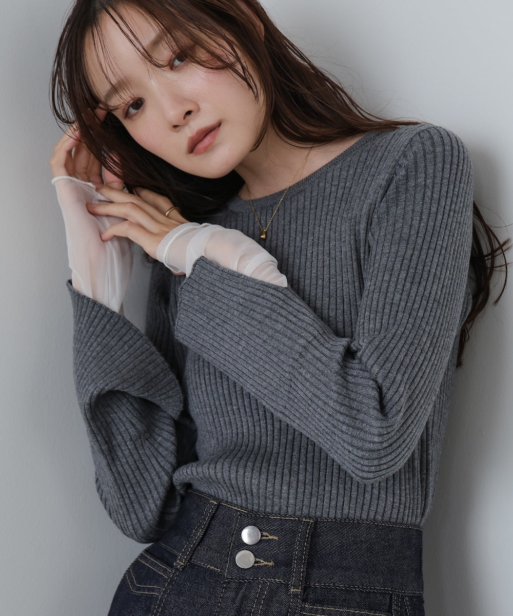 【選べるネック】チュールレイヤードリブニット