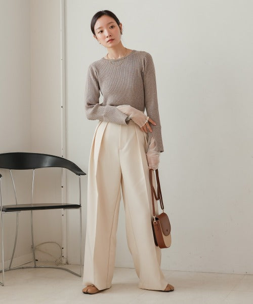 【選べるネック】チュールレイヤードリブニット