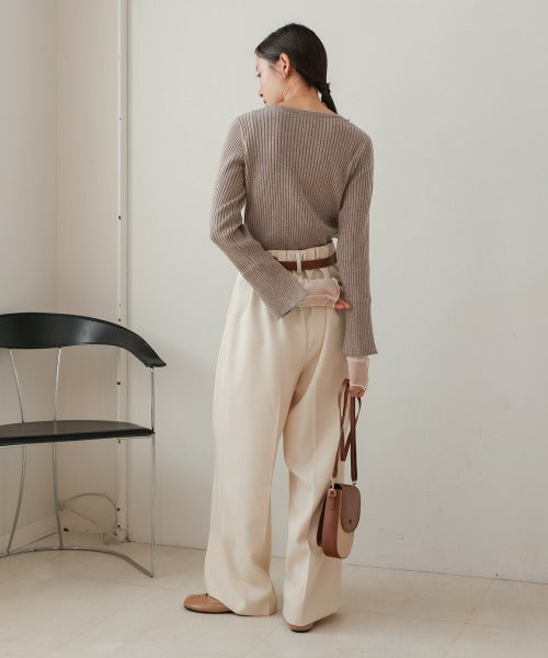 【選べるネック】チュールレイヤードリブニット