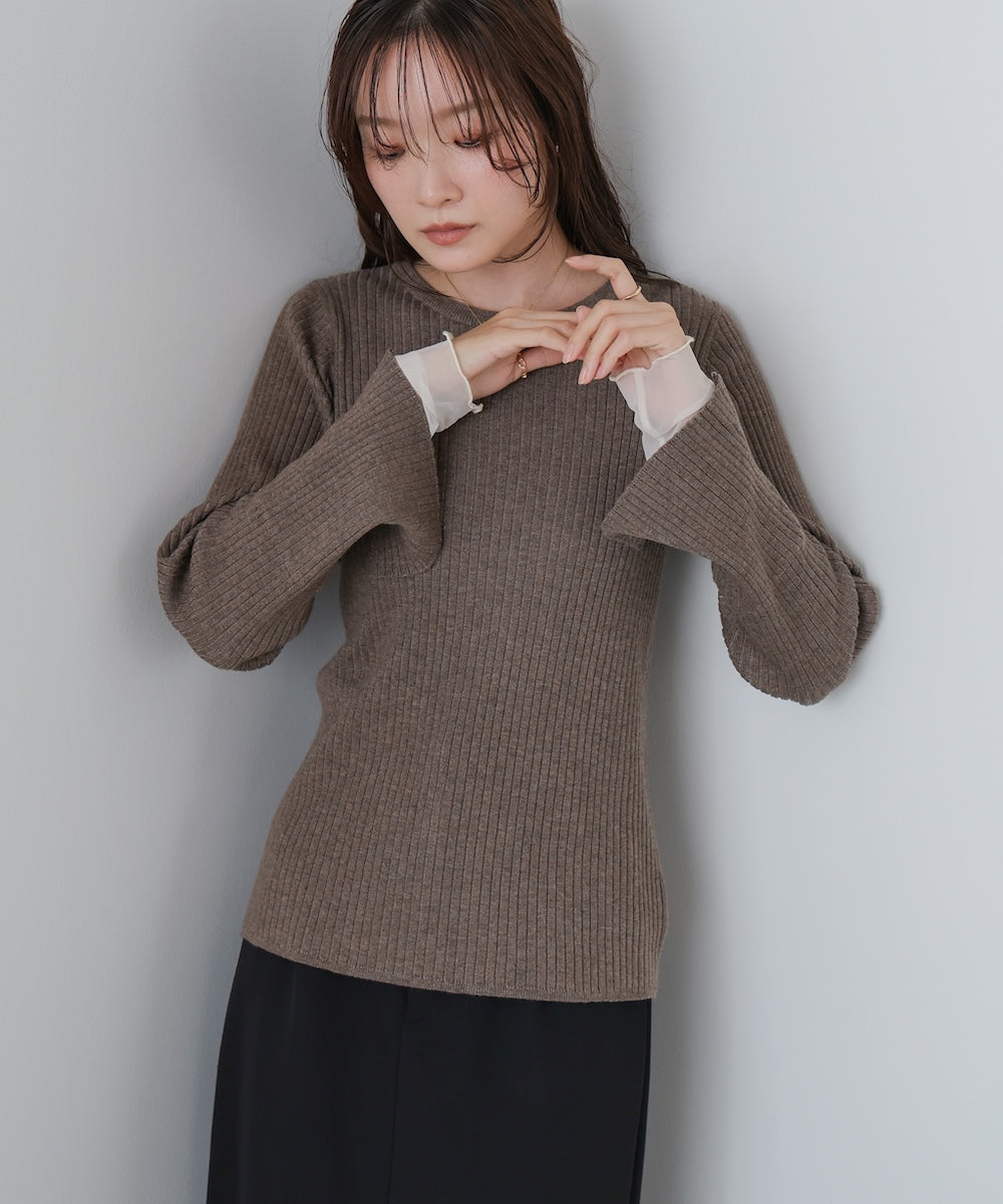 【選べるネック】チュールレイヤードリブニット