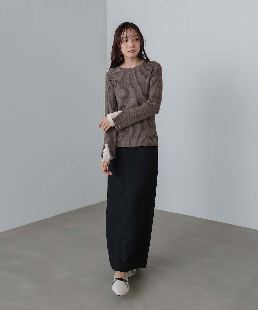 【選べるネック】チュールレイヤードリブニット