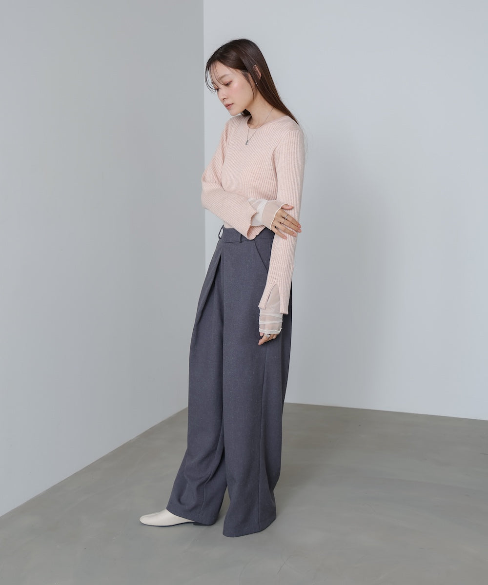 【選べるネック】チュールレイヤードリブニット