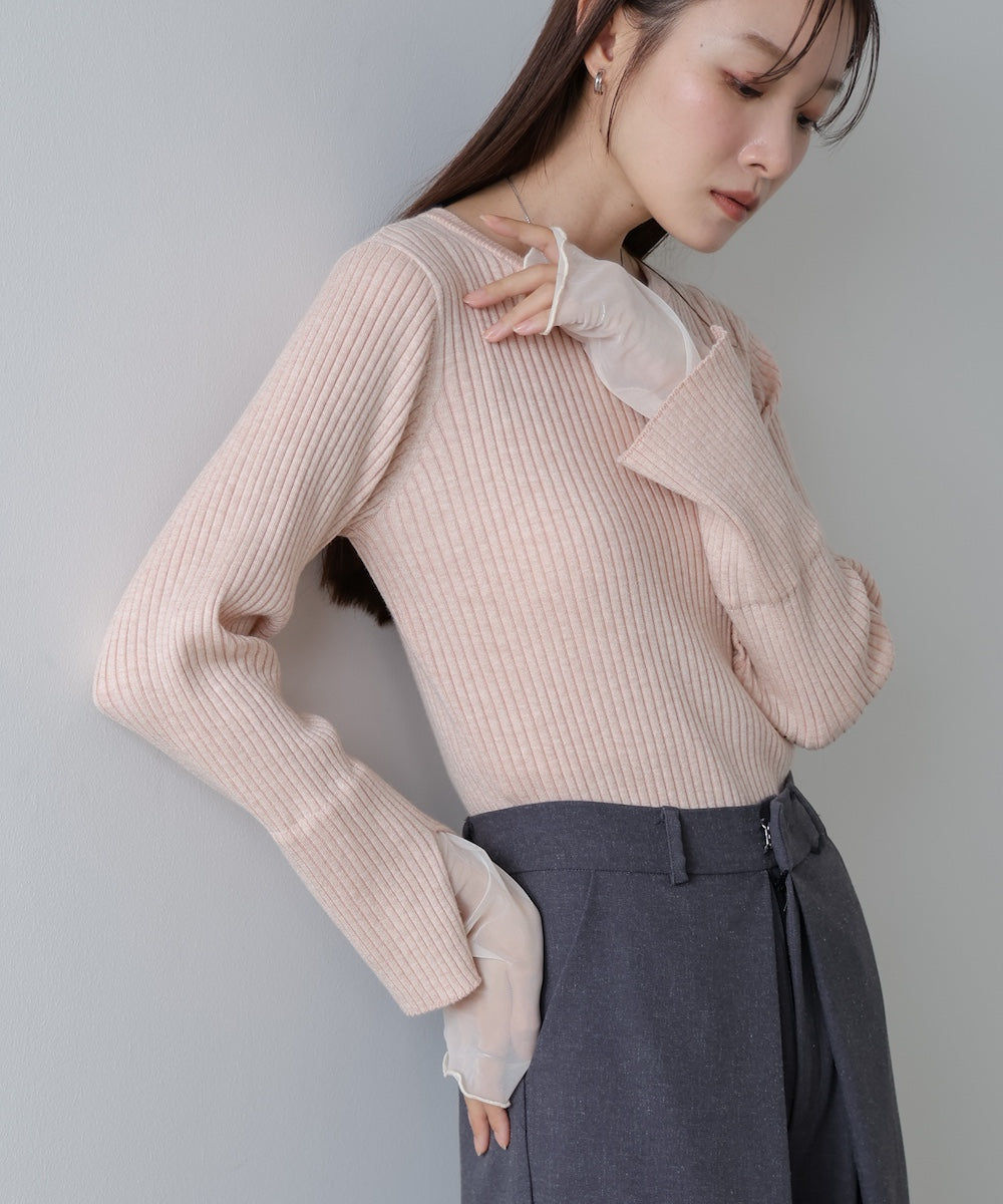 【選べるネック】チュールレイヤードリブニット