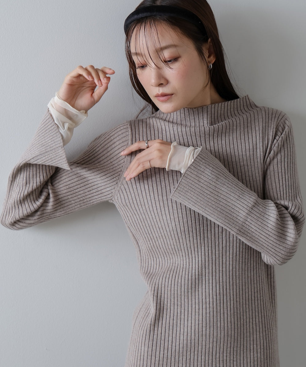 【選べるネック】チュールレイヤードリブニット