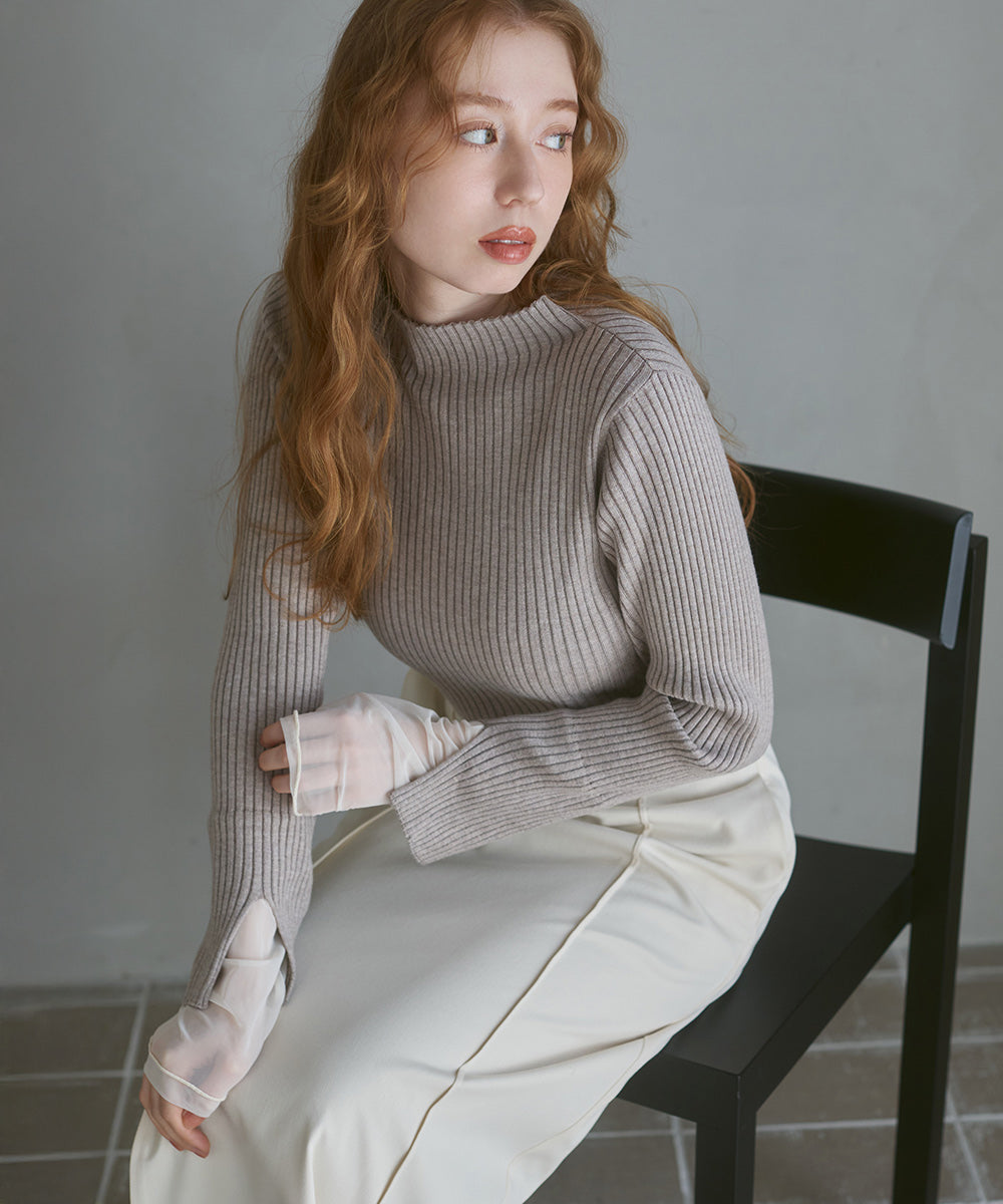 【選べるネック】チュールレイヤードリブニット