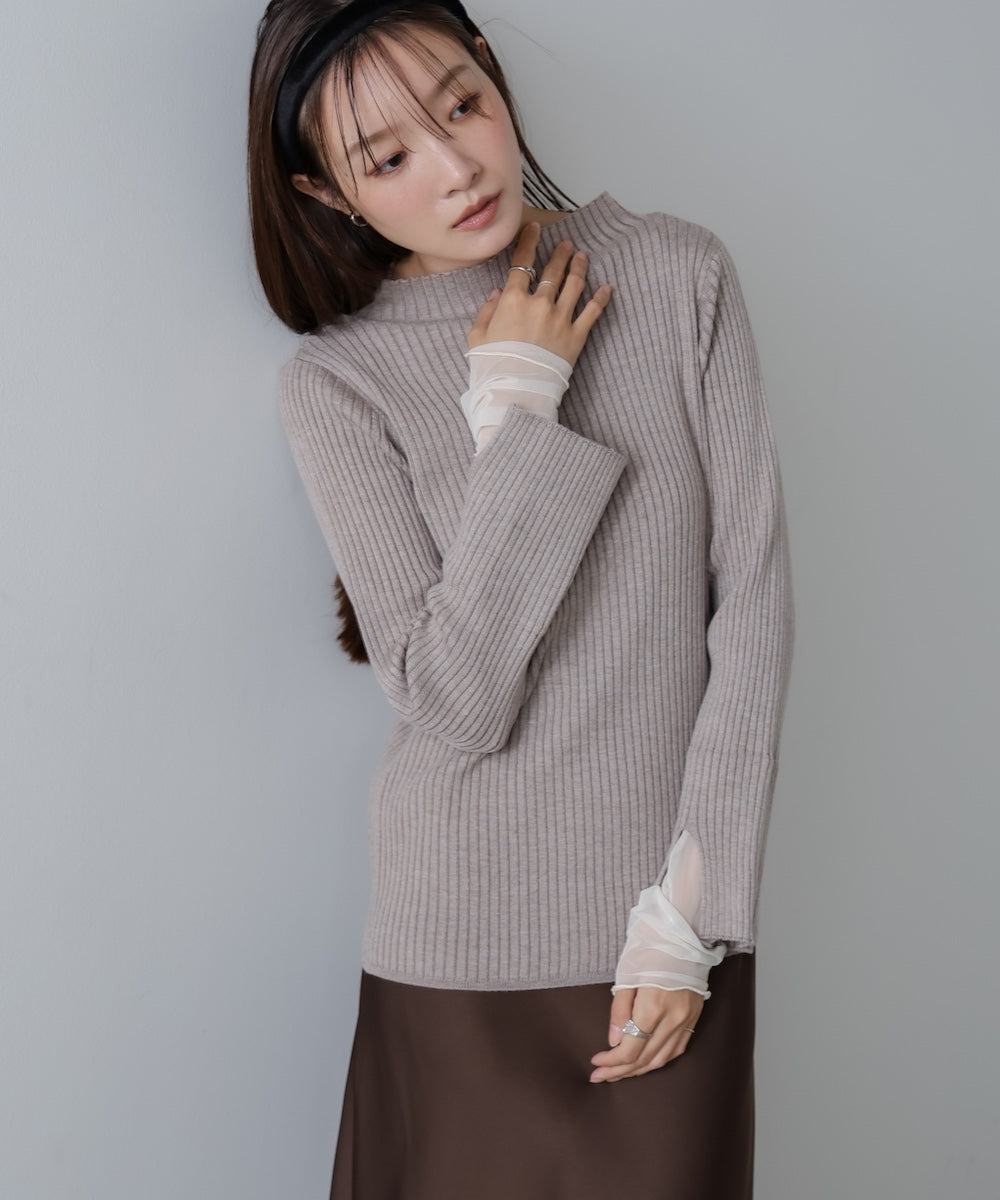【選べるネック】チュールレイヤードリブニット
