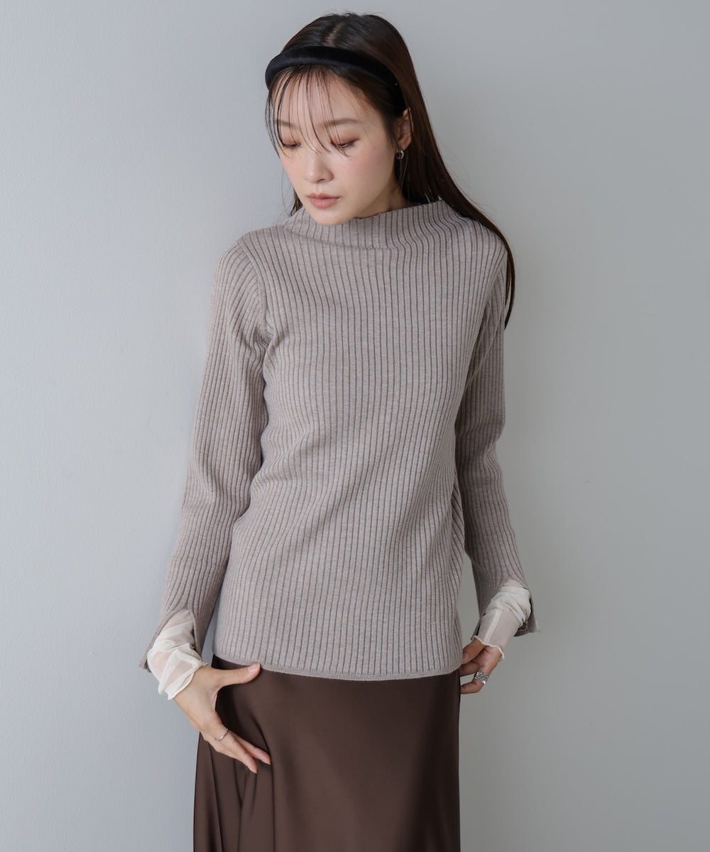 【選べるネック】チュールレイヤードリブニット