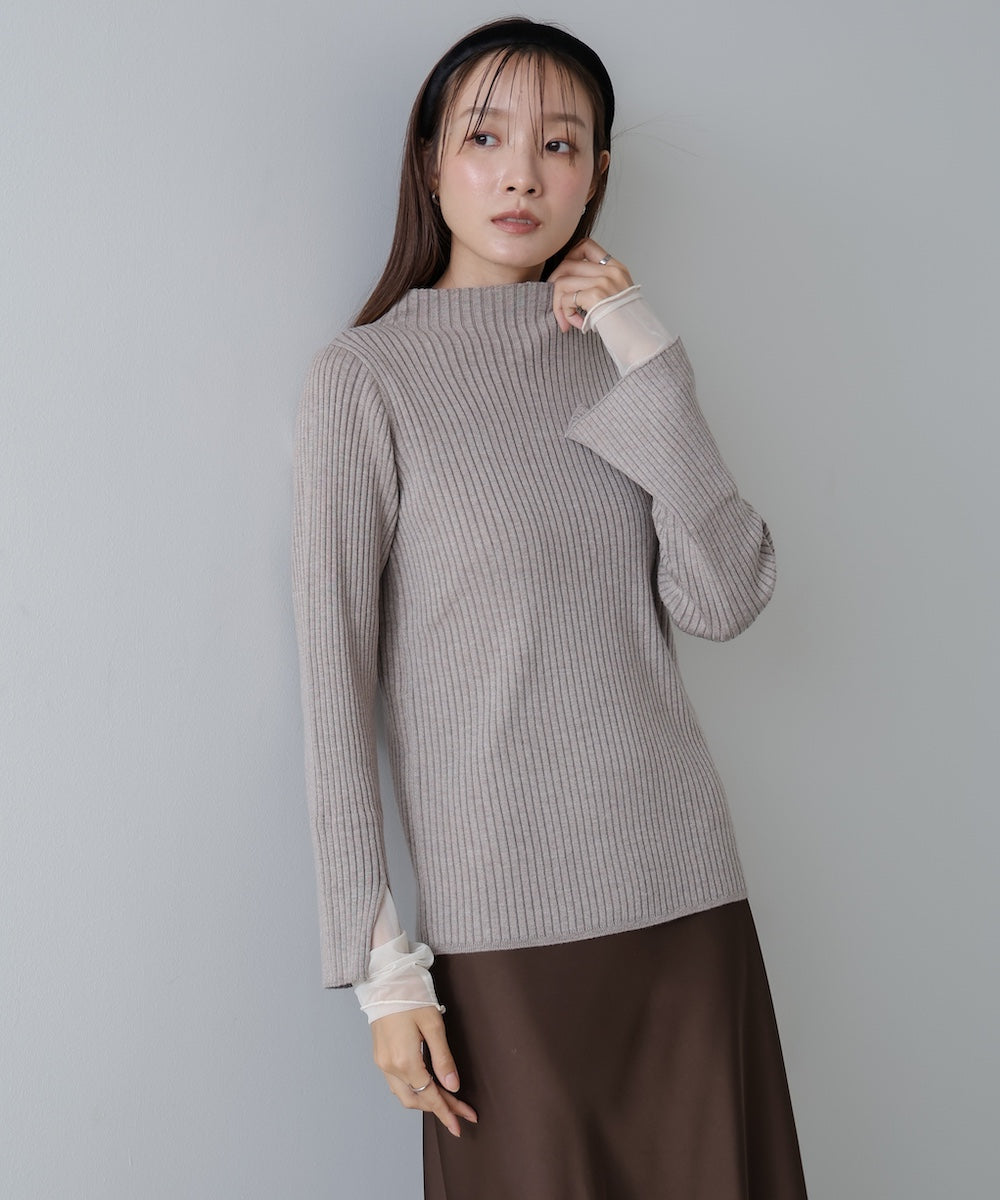 【選べるネック】チュールレイヤードリブニット