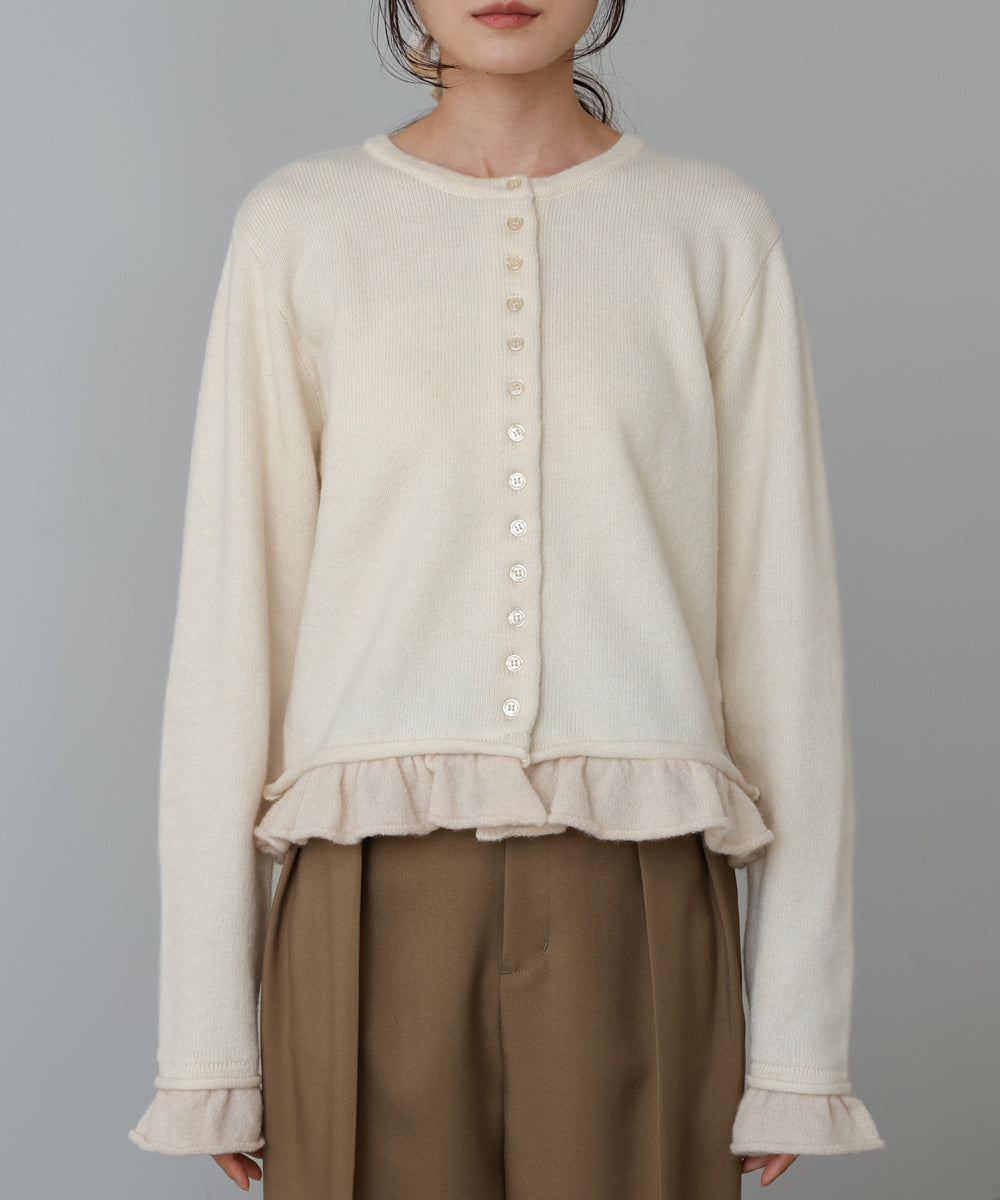 配色フリルニットカーディガン