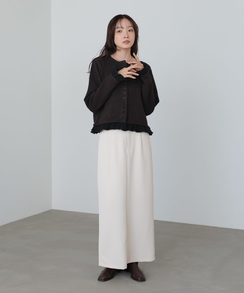 配色フリルニットカーディガン